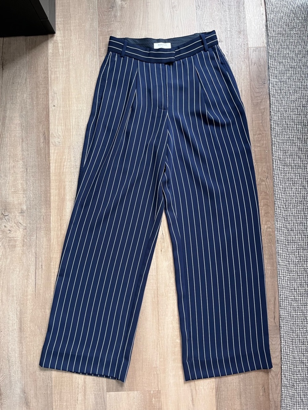 Babaton High-Rise Navy Pinstripe Wide-Leg Trousers